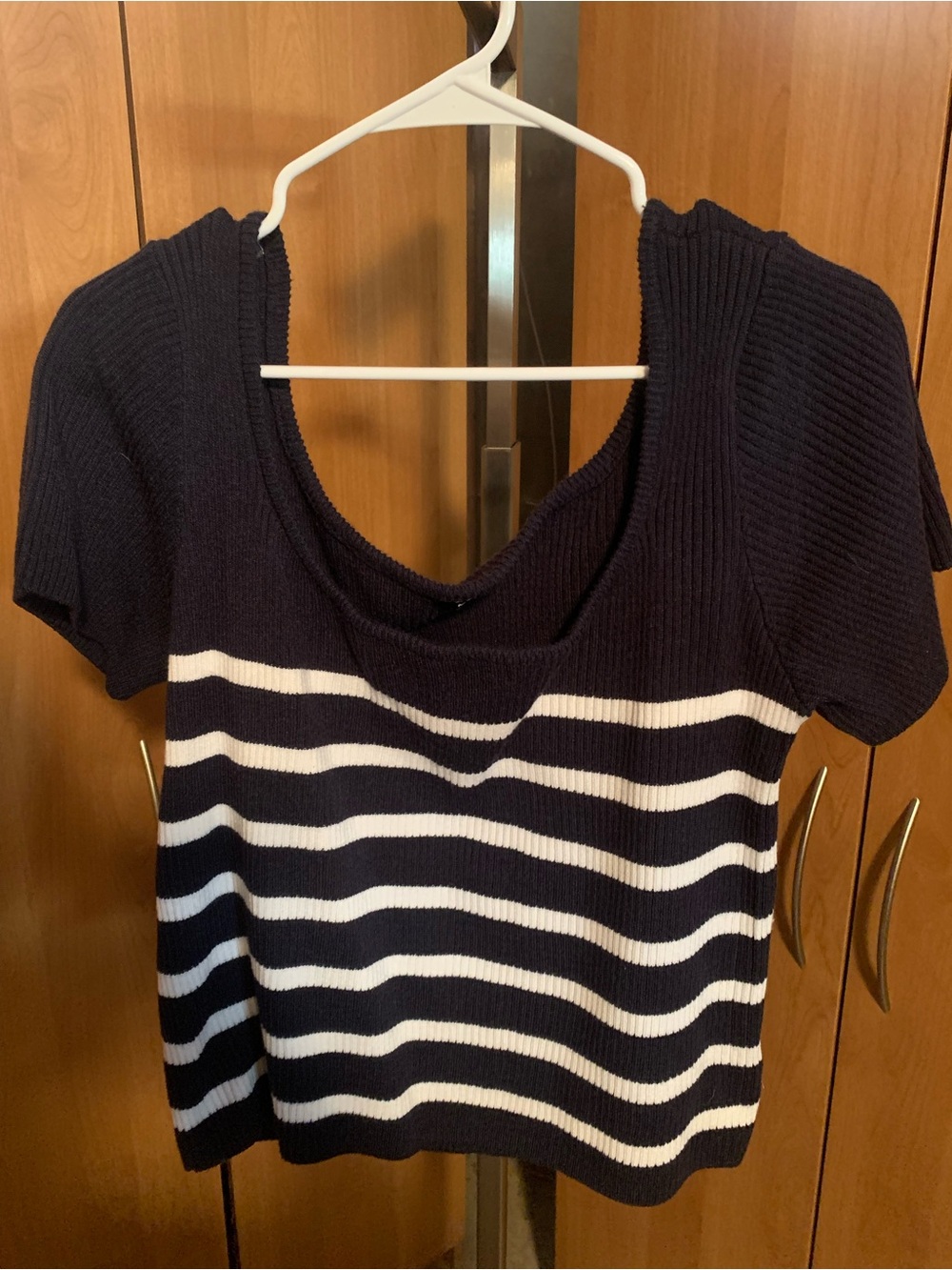 Mexx Navy and White Striped Scoop-Neck Short Sleeve Top